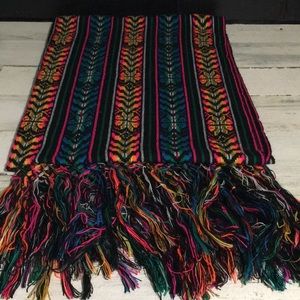 Black pink orange yellow blue green geometric blanket scarf with fringe